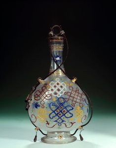Glass Bottle with Polychrome Decorations by Italian School