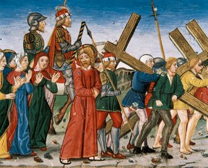 Jesus Leads to Calvary and the Holy Women on the Way. Manuscript of Cristobal de Predis (1440-1486) by Italian School