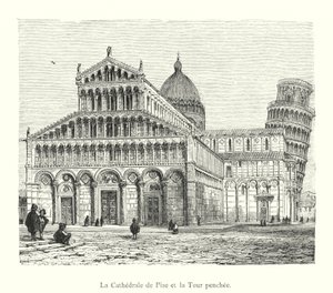 The Cathedral of Pisa and the Leaning Tower (engraving) by Italian School