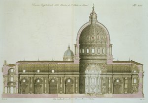 Longitudinal Cross-Section of St. Peters in Rome, plate 26 from Part III of The History of the Nations, engraved by G. Lago