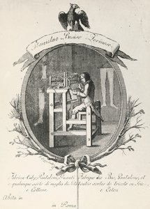 Loom for making socks, pants and gloves, engraving for poster advertising the Stanislaus Bosiso company, Italy by Italian School
