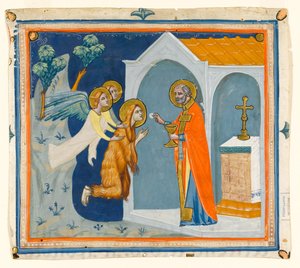 St. Mary Magdalene in the Wilderness Around Aix, Being Carried by Angels to St. Maximin, Who Administers Her Last Communion, c.1330 by Italian School