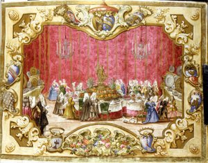 Meal given in honor of the gonfalonier Zambeccari for the commitment of the judiciary. 1720. Bologna, Archivio di stato