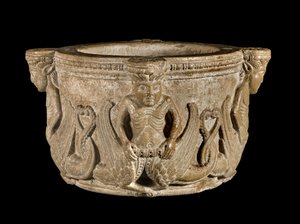 Medieval Stouch with Mermaid Figures in Carved Stone (Early 12th Century) by Italian School