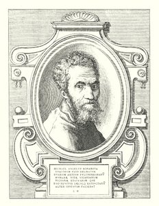 Michael Angelus Bonarota, Flower of the Tuscans, Chosen of Two Arts, Painting and Sculpture, Extinct in His Age (engraving) by Italian School