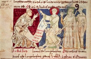 Miniature from Chronicon Vulturnense, illuminated codex composed by monk Iohannes