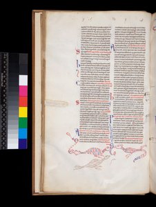 Ms 164. Peter Lombar, Sententiae, f.15v. Bas-de-page Pen-work Decoration Developed into Bird/Dragon Hybrids by Italian School
