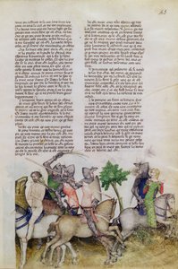 A knight of the Round Table, Sir Bors, is forced to make a choice between rescuing his brother Lionel or saving a damsel, from the Queste del Saint Graal, c.1380-85 by Italian School