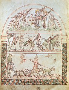 The earthly city with the hardships and misfortunes of mankind and the judgement of a soul, from The City of God by St Augustine, 11th-12th century by Italian School