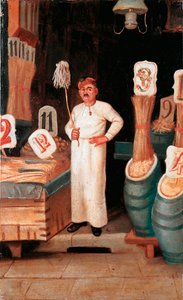 Old trade: the shop of the pasta seller by Italian School