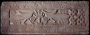 Parapet of stone covered with low reliefs representing peacocks, From the sarcophagus of Teodote, 8th century