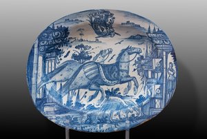 Plate decorated with racing horses and a coat of arms, first half of the 18th century by Italian School