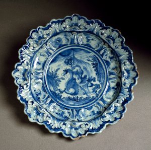 Plate decorated with the figure of a knight, ceramic, Savona manufacture