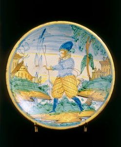 Plate with a Young Figure, Montelupo Manufacture by Italian School