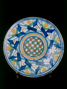 Plate with Stylized Vegetable Elements, Montelupo Manufacture by Italian School