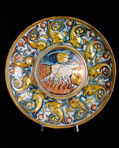 Plate with two hands shaking, work by Gubbian manufacture by Italian School