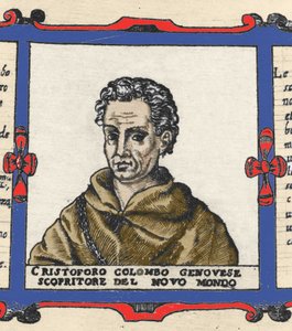 Portrait of Christopher Columbus (1451-1506), (detail) of the Atlas of Urbano Monte by Italian School