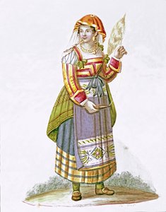 Portrait of a young woman from Pietracanale in the region of Abruzzo, in traditional dress