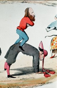 Satirical Drawing Depicting the Heroes of the Risorgimento Giuseppe Garibaldi Regulating the Roman Question