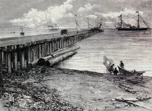 San Leon mine, boarding deck of ore for Maddalena, Engraving, Sardinia, Italy
