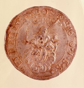 Silver Coin from Republic of Genoa with Representation of Virgin Mary with Jesus Child