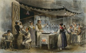 Spaghetti peddler in Naples, Italy by Italian School
