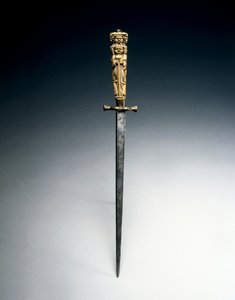 Stiletto with grip fashioned as figures of Charity, Justice, and Hope by Italian School
