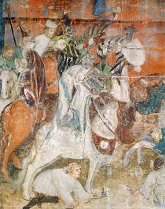 The Month of February, detail of a knights at a tournament, c.1400