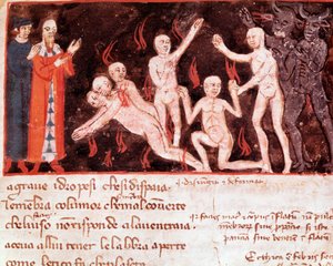 The counterfeiters (song 30 from Hell, in the Divine Comedy) - miniature 14th century by Italian School