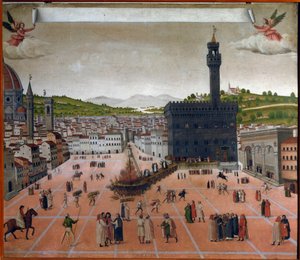 The pyre of Girolamo Savonarola in Piazza della Signoria, Florence in 1498
