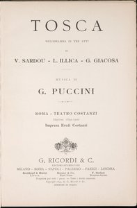Title Page, Libretto della Tosca, by Giacomo Puccini, Edizione Ricordi, Italy by Italian School
