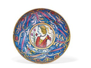 Umbrian majolica gold & ruby-lustre footed dish, from Deruta to Gubbio, c.1510-20