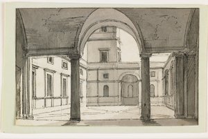 View of an Italian Colonnade and Courtyard, Early 19th Century