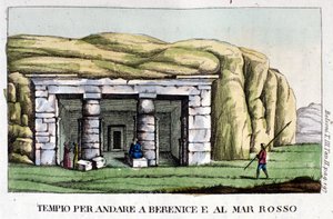View of the temple lying on the way to Berenice today Benghazi and to the Red Sea. The author, Giovanni Battista Belzoni (1778-1823), is an Italian explorer and archeologist who has made important archeological discoveries in Egypt. Engraving