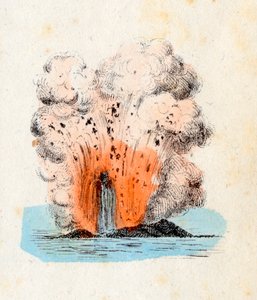 Volcano of the Aeolian Islands erupting by Italian School