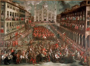 War of the Spanish Succession: Festivities organized to celebrate the entry to Milan of Prince Eugenio di Savoia after the battle of Turin on 24/09/1706