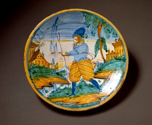 Young man of the nobility, Ceramic plate, Viterbo, Italy by Italian School