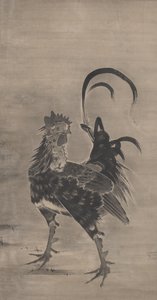 Roosters, Hen, and Chicks, Left of a Pair, 1795 by Ito Jakuchu