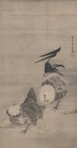 Roosters, Hen, and Chicks by Ito Jakuchu