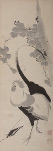 Rooster and Grapevine, Hanging Scroll, Edo Period by Ito attr. to Jakuchu