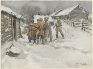 Before search and seizure from the series of watercolors Russian revolution, 1920 by Ivan Alexeyevich Vladimirov
