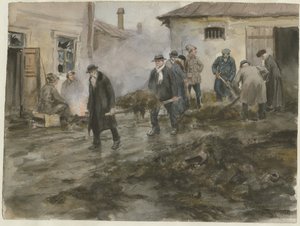 Bourgeoisie cleaning the stables from the series of watercolors Russian revolution, 1920 by Ivan Alexeyevich Vladimirov