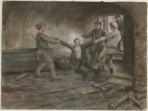 Man being held and executed from the series of watercolors Russian revolution by Ivan Alexeyevich Vladimirov