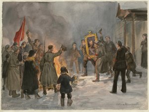 Soldiers Burning Paintings (from the series of watercolors Russian Revolution) by Ivan Alexeyevich Vladimirov