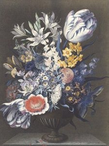 Urn with Flowers on a Marble Table by J.A. Simson