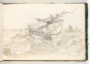 Three Sailing Ships in Rough Seas