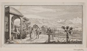 A Garden Terrace in Genthod with a Walking Couple by J.F. Clemens