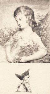 A Little Girl with a Flower Basket and a Portrait of a Man by J.F. Clemens