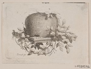 A Plate Bearing a Beehive, Wrapped with Rose Leaves by J.F. Clemens