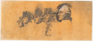 Preparatory Work for Five of the Heads for the Engraving: Frederick the Great Rides Home After a Review at Potsdam by J.F. Clemens